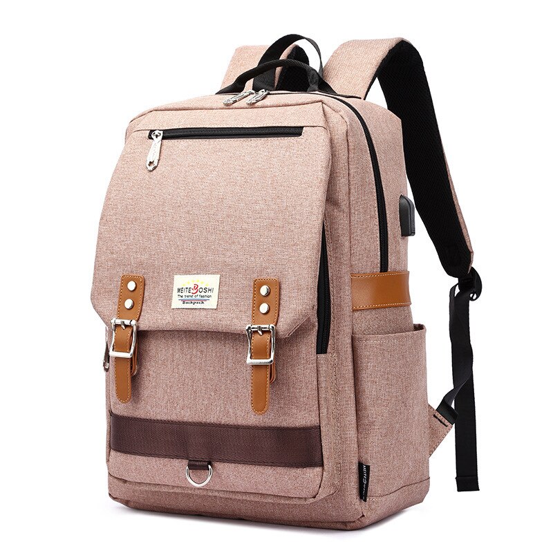 Vintage Laptop Backpack with USB Charging Port, Water Resistant Travelling Backpack Casual Daypacks School Shoulder Bag: Khaki