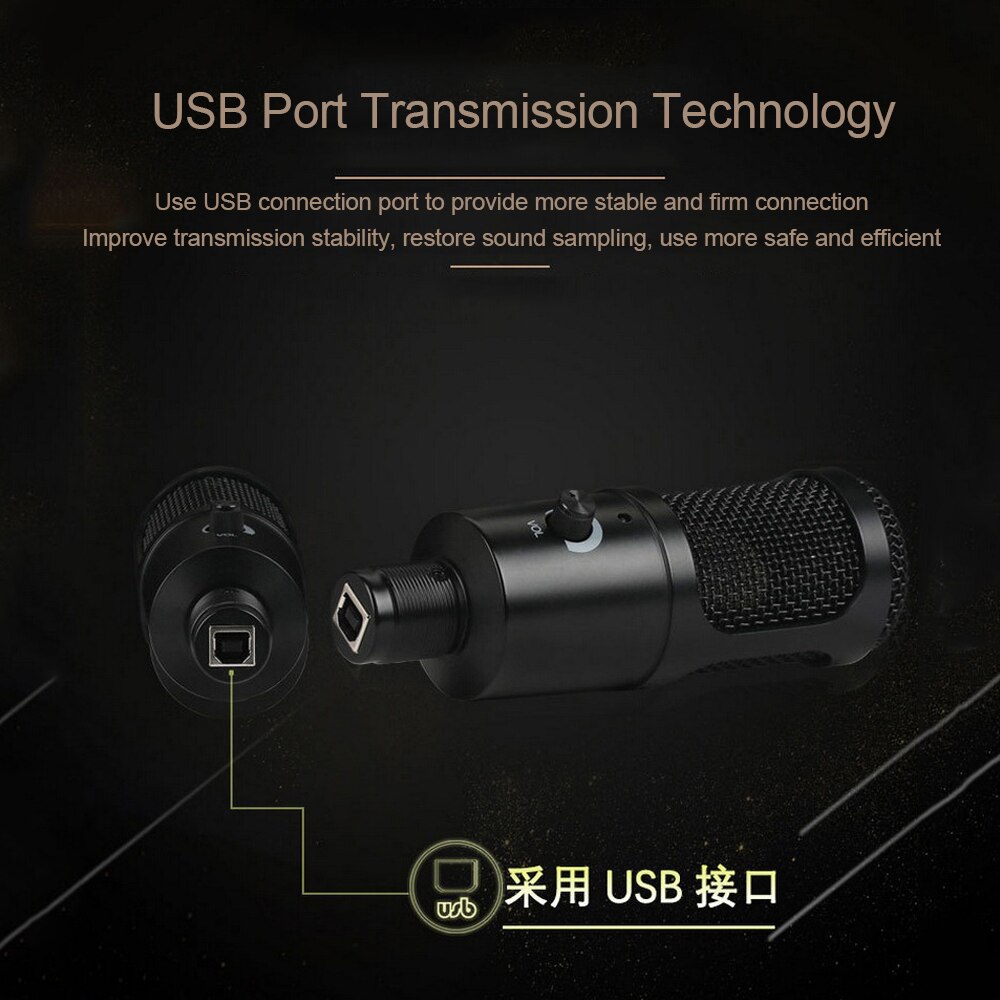 Kondensatormikrofon usb stationär mikrofon dator live hög känslighet minska brus kondensator spelröstmikrofon