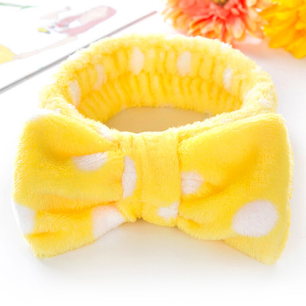 Merk schattige dames hoofdtooi met strik, knoop, stippen, gestreept, zacht, douchehoofdband, wikkelhoofddoek, badkamer, spa-make-up: Gele stip