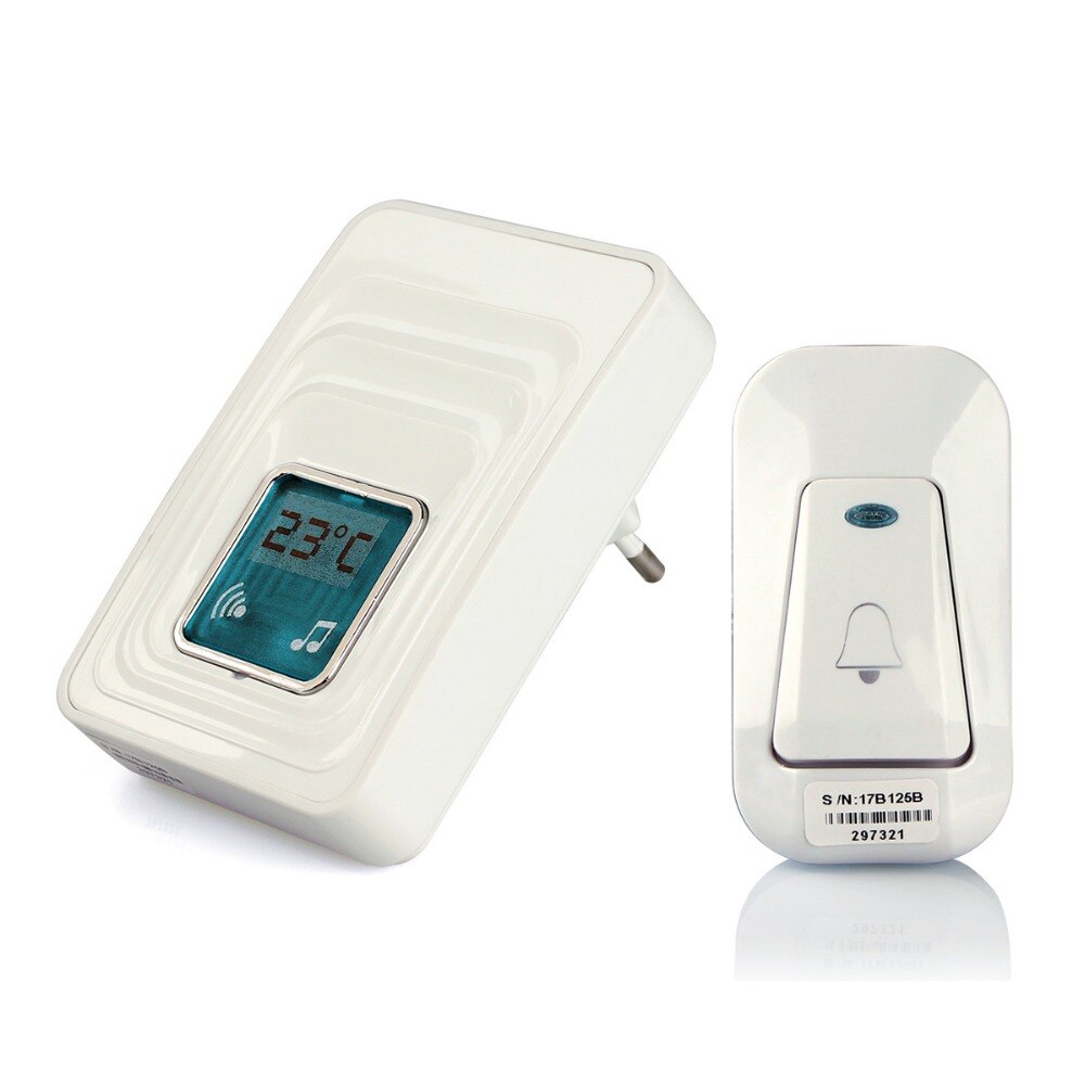 Wireless Digital Door Chime 51 Melody AC/DC Wireless Door Bell Waterproof with Temperature Display F1760B