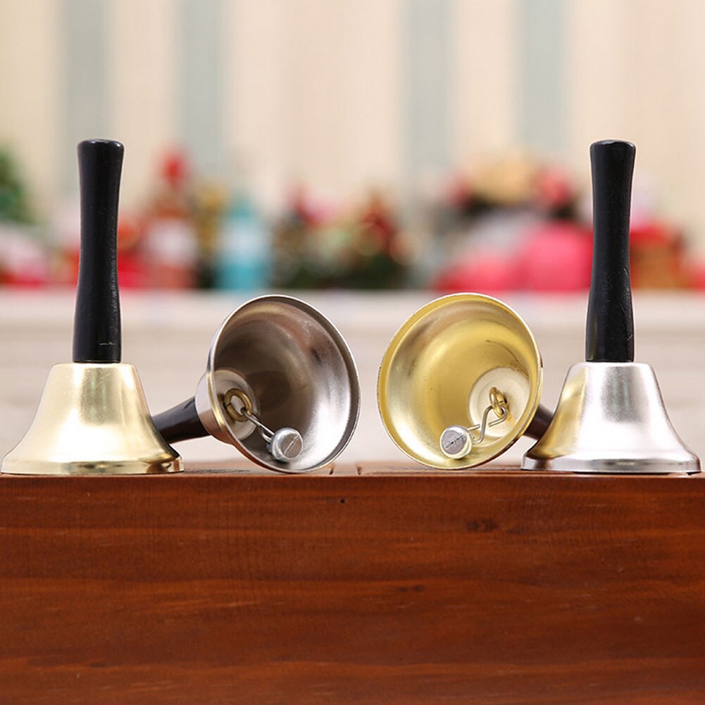 1Pc Kerstman Hand Bell Staal Service Handbells Met Zwarte Houten Handgrepen Voor Scholen Diner Bellen Senioren Decor Xmas Prop