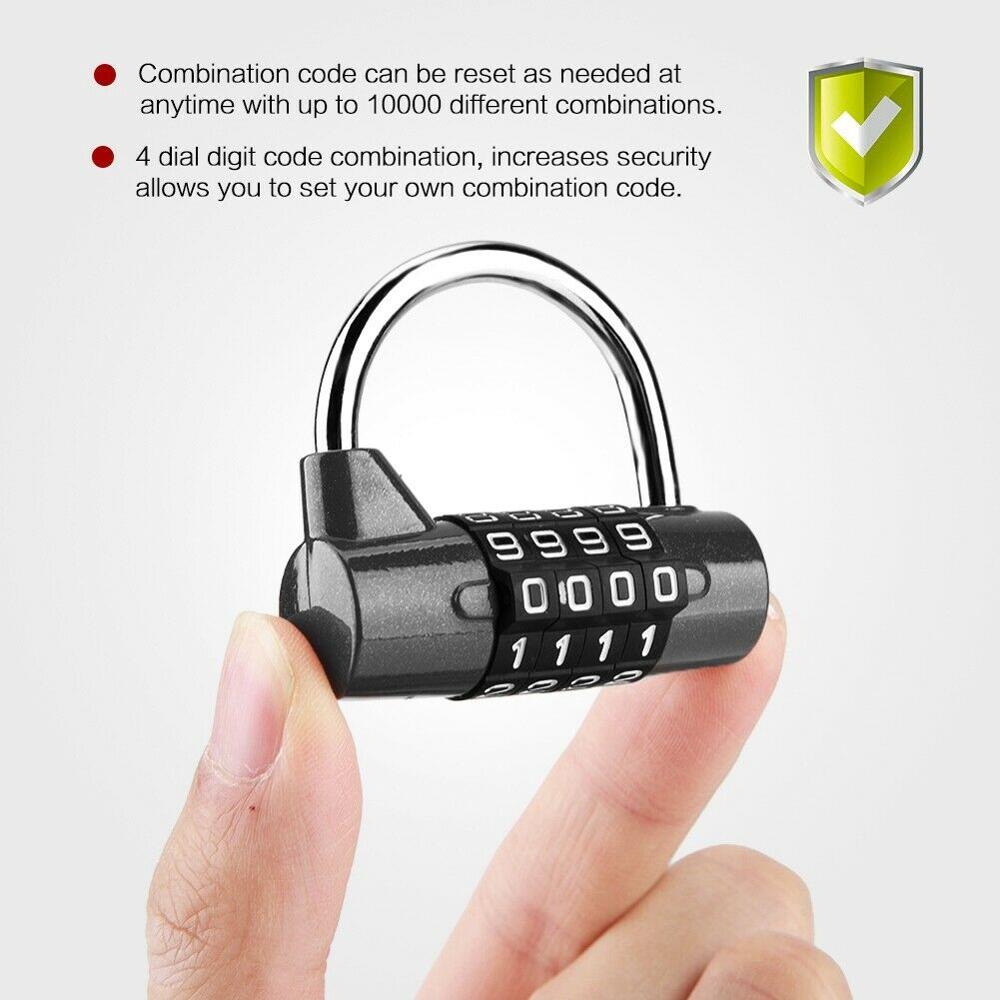 4 Dial Digit Code Combination Password Padlock Travel Suitcase Gym Locker Security Lock for Luggage Cabinet Home Outdoor