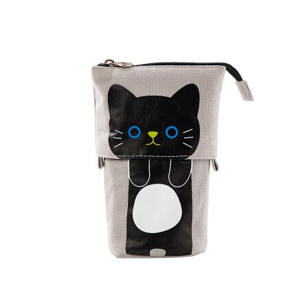 Cartoon kat telescopische etui tas opvouwbare staande houder kinderen etui canvas intrekbare studenten flexibele pennendoos: Grijs