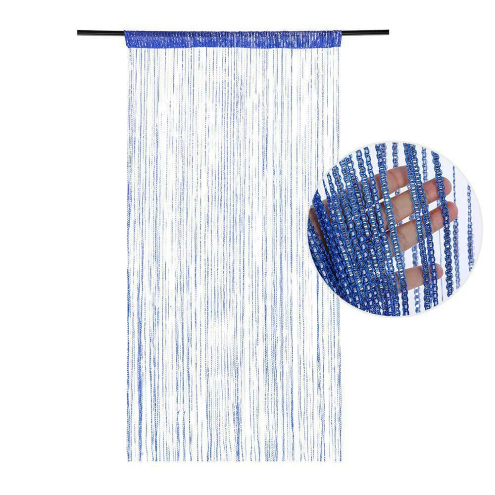 100 x 200cm hængende perlegardin snor dør vinduesgardiner kvast fluenet panel til køkken stue: Blå