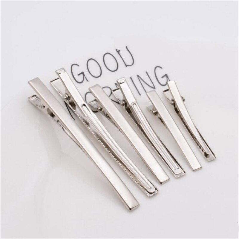 10pcs 5mm Width Gold Metal Alligator Single Prong Hair Clips Teeth Hairpins For DIY Bows Jewelry Making Accessories Women Girl: Rhodium / 47mm