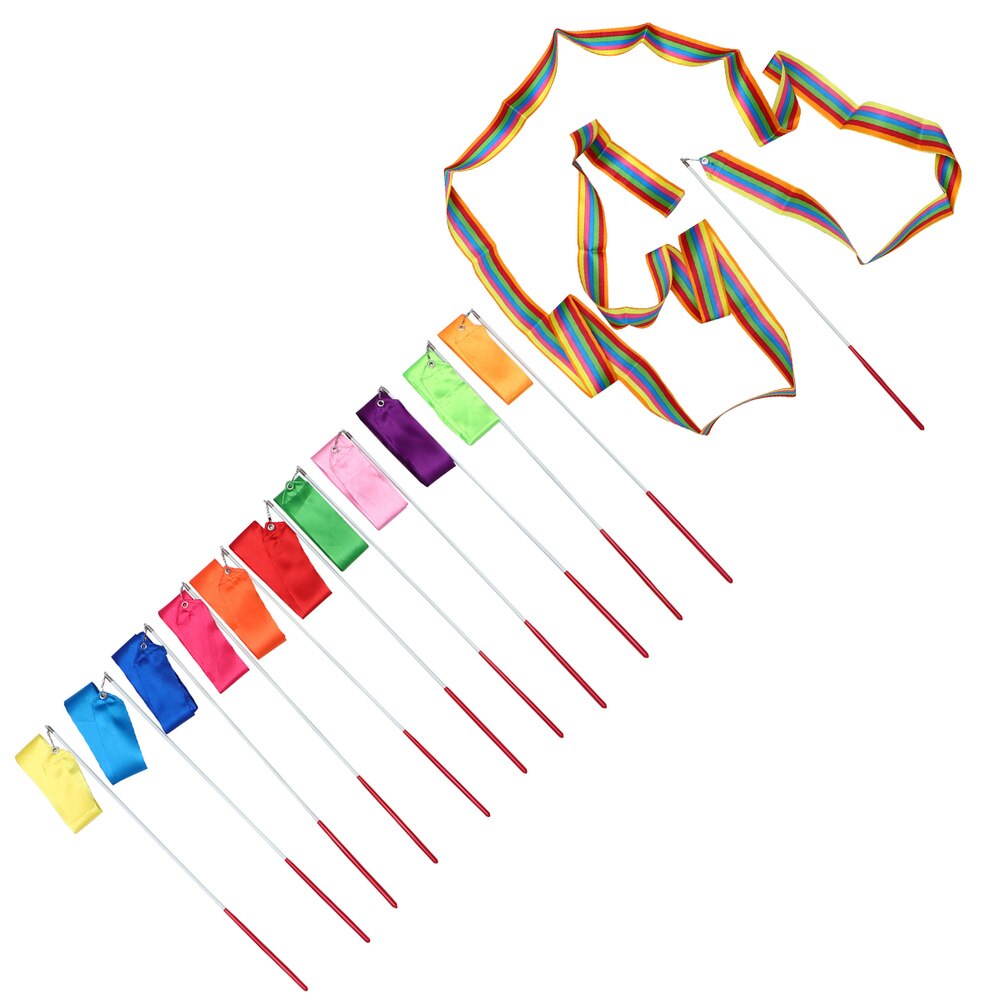 12pcs 4m Colorful Rhythmic Gymnastics Ribbon Dancing Gymnastics Ribbon Dancing Streamers for Kids Adults (Pink/Yellow/Tangerine/