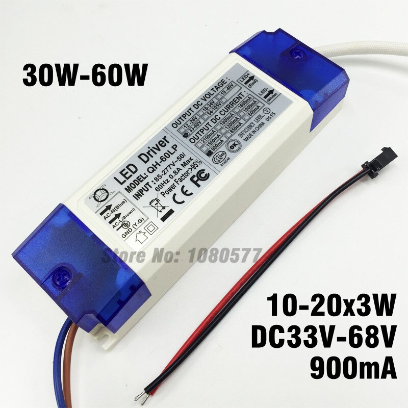 1/ 2/ 5/ 10 Pieces 30W 40W 50W 60W 10-20x3W 900mA LED Driver DC33-68V High Power LED Power Supply Lighting Transformers
