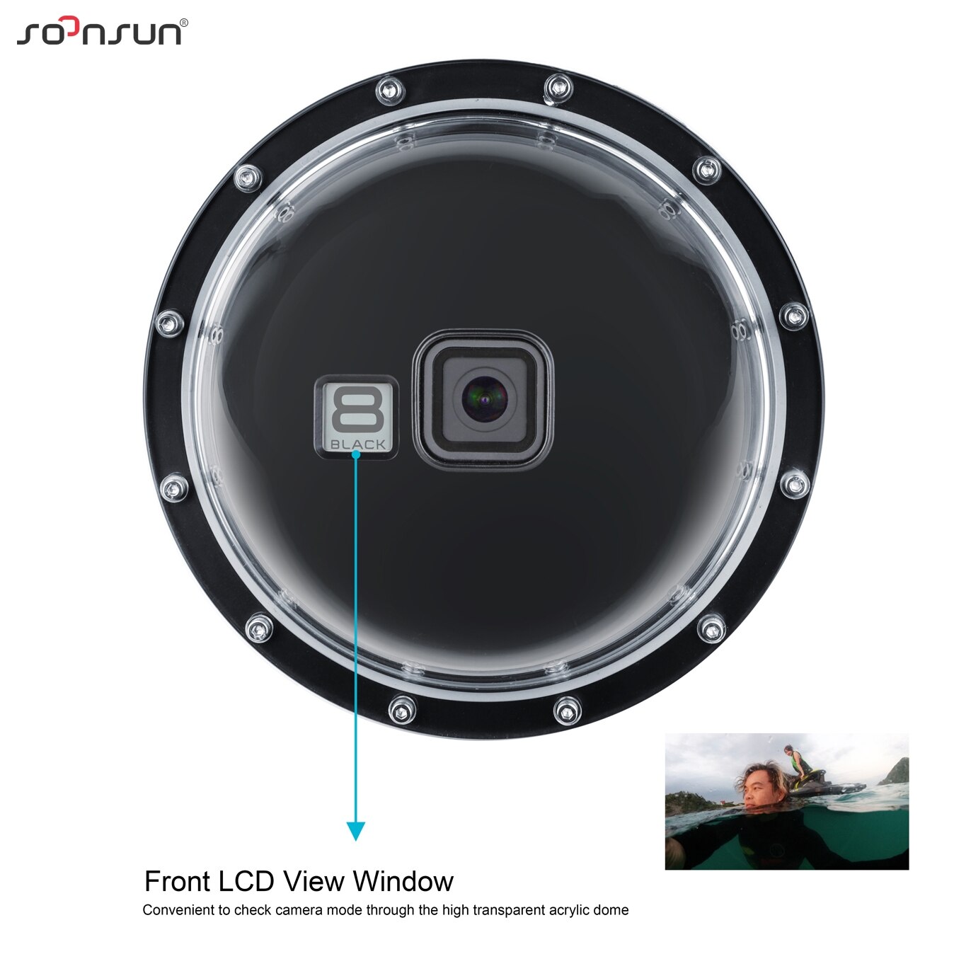 SOONSUN 6'' Underwater Diving Dome Port Lens with Waterproof Housing Case Trigger + Float Bobber Handle for GoPro Hero 8 Black