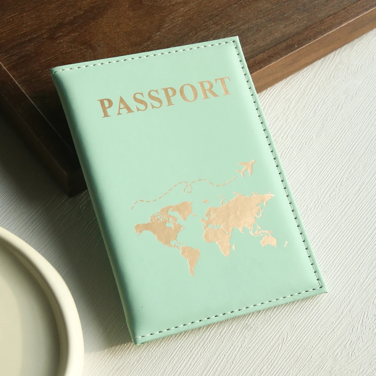 Reisepasshülle mit Weltkarte, Reisepasshülle, Organizer, schützendes Kartenetui, Ausweis, Dokument, Reisepass, Brieftasche, Kreditkartenetui: Licht Grün