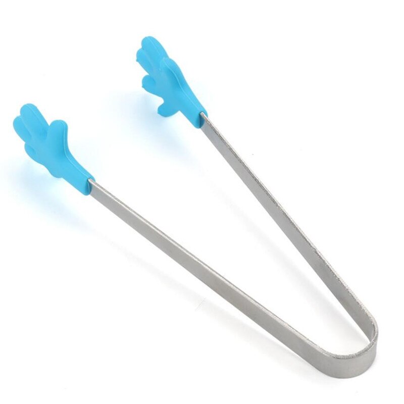 4 Colors Palm Salad Serving BBQ Tongs Stainless Steel Handle Utensil Hand Shape Kitchen Cooking Tools Mini Silicone Food Clip