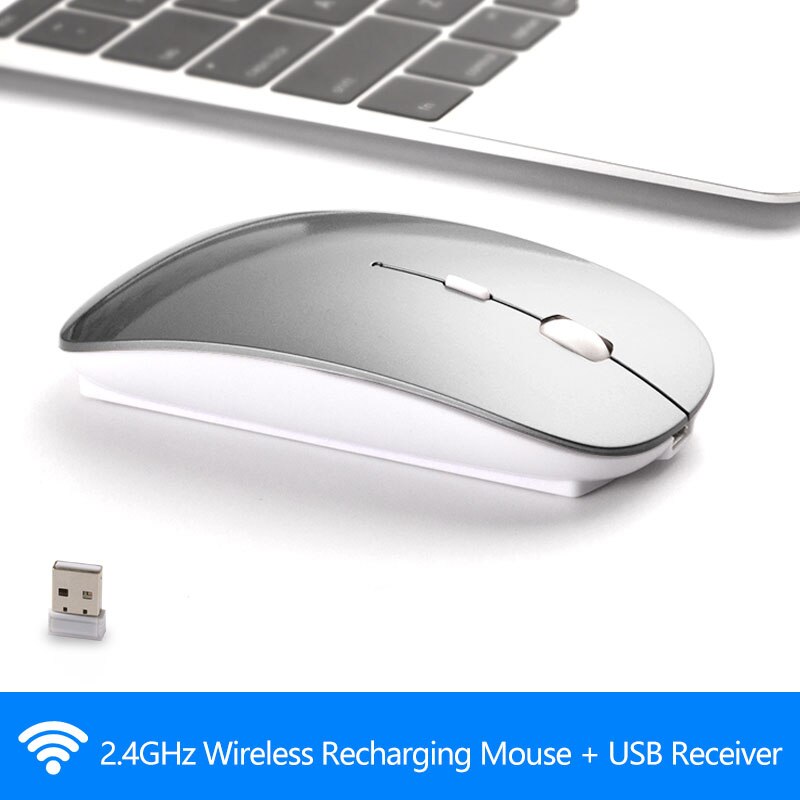 Wireless Mouse USB Receiver Rechargeable Mice for xiaomi/Dell/Hp/Lenovo/Acer/Asus Silent Bluetooth Mouse for Computer Laptop Pc: Wireless dark gray