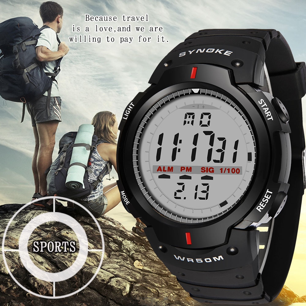 Synoke Sport Horloge Mannen 30M Waterdichte Led Digitale Elektronische Horloge Mannen Outdoor Heren Sport Pols Stopwatch Sport Horloges