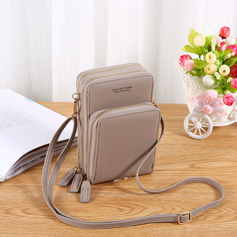 YIZHONG Large Capacity Shoulder Chest Bag Women Card Cell Phone Pocket Leather Crossbody Bags Purse Female Messenger Bag: gray