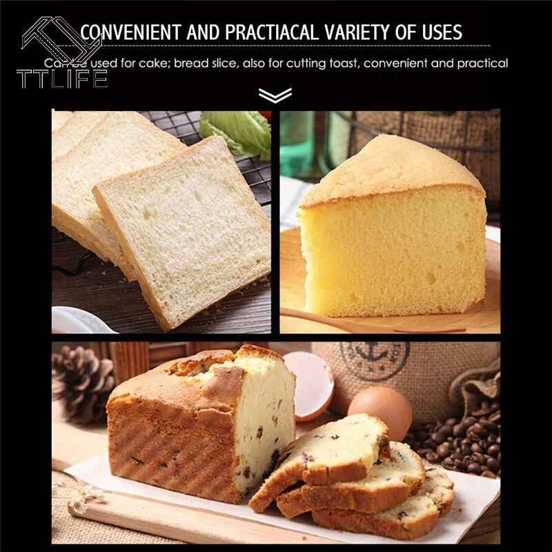 10 Inch Stainless Steel Layered Cutter Dough Bread Knife Wooden Handle Fine Flat Tooth Knife Baking Utensil Kitchen Pastry Tools