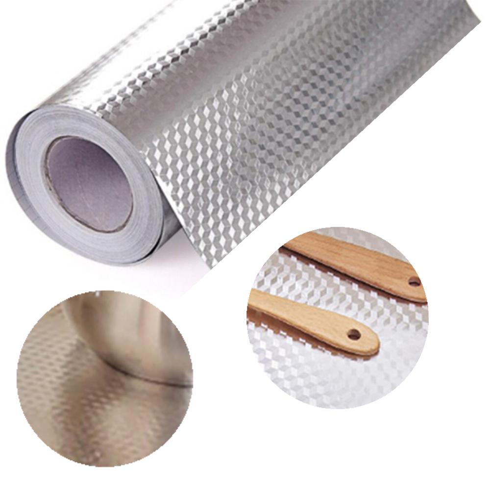 1Pcs 40x100cm Kitchen Oil-proof Waterproof Stickers Aluminum Foil Kitchen Stove Cabinet Self Adhesive Wall Sticker DIY Wallpaper