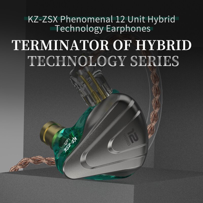 Kz zsx terminator 5ba 1dd 12 enhet hybrid i-øre øretelefoner hifi metall headset musikk sport kz  zs10 pro  som12 som16 zsn pro  c12 dm7