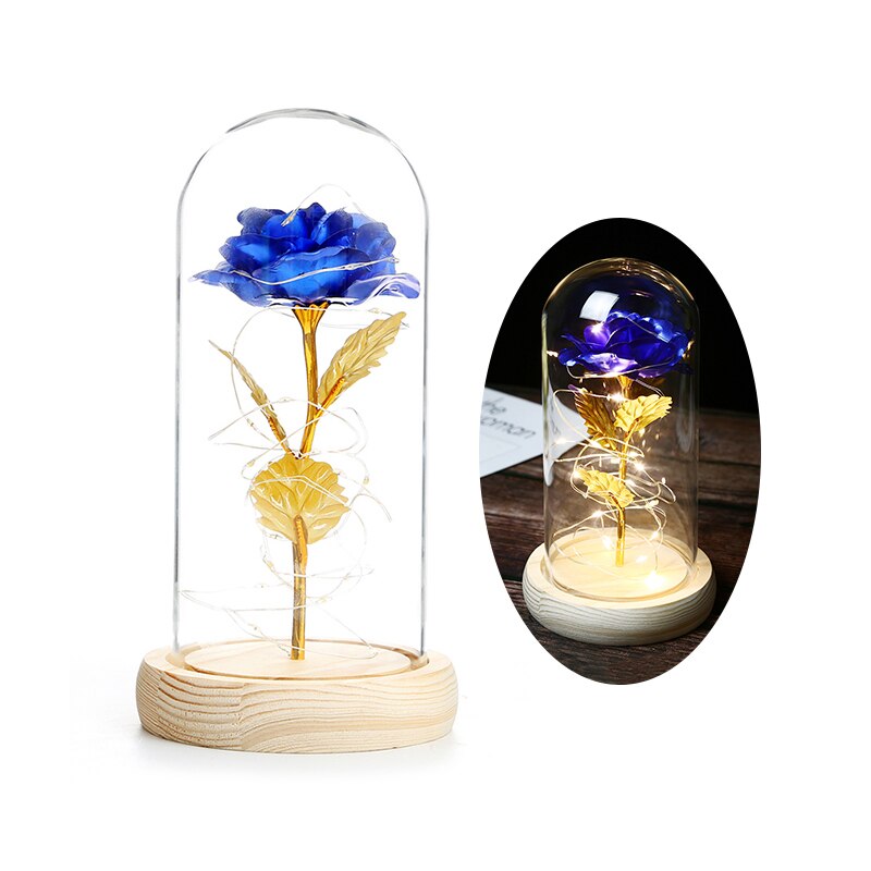 Skønhed og udyr rose i kolbe led rose blomst lys sort base glas kuppel bedst til mors dag fødselsdag valentinsdag: Stil 05