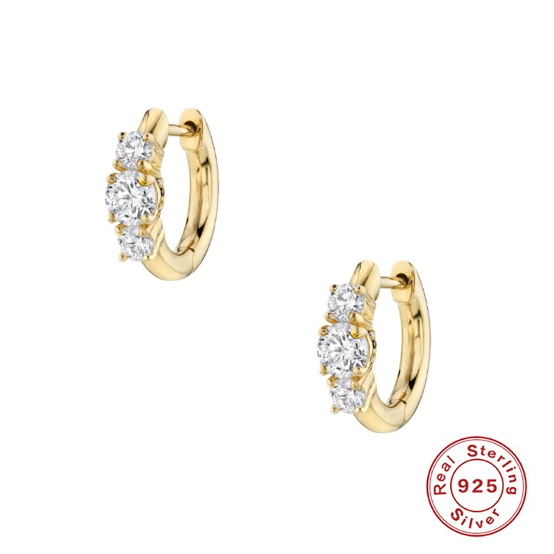 Canner 2 pçs 925 prata esterlina bling cristal 9mm pendientes brincos de argola para mulheres lovers menina brinco redondo jóias de luxo: gold color1