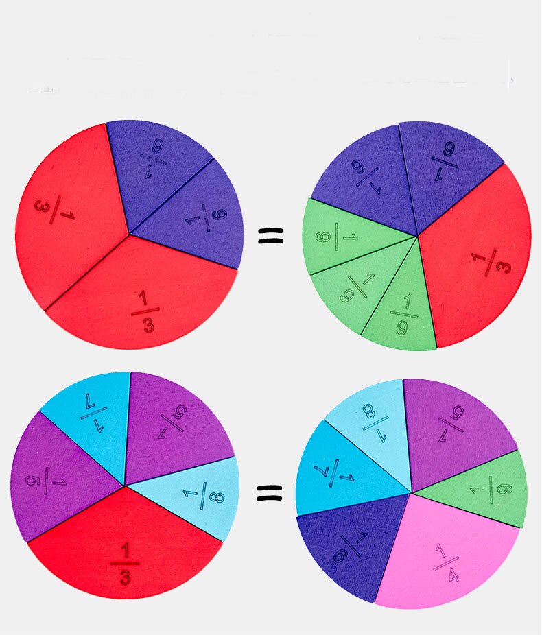 Wooden Fraction Learning Tray Color Teaching aids Educational Math Toy For Primary school student