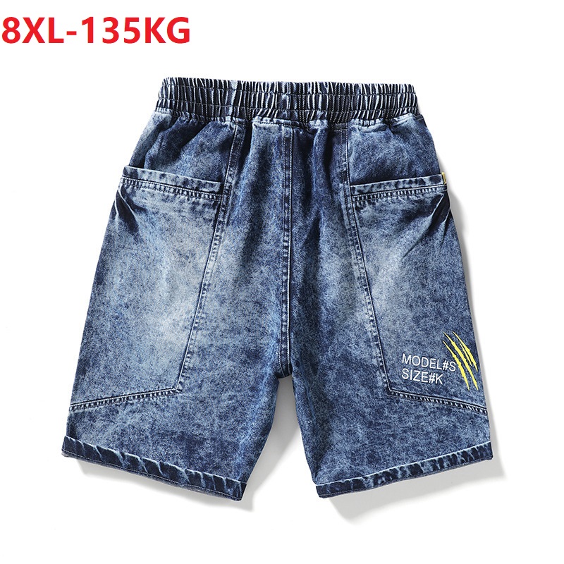 summer men korea style denim shorts letter jeans plus size 6XL 7XL 8XL loose elasticity cool hipster shorts
