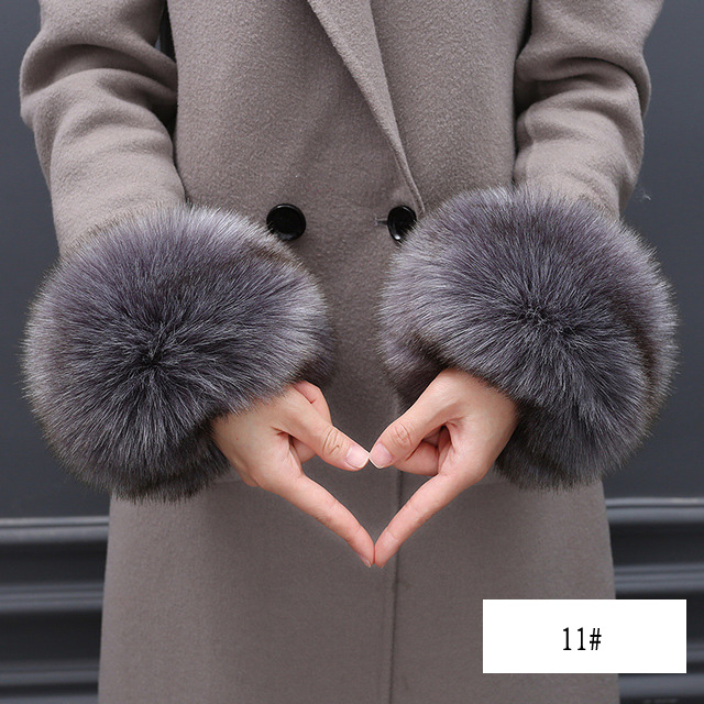 Oversized bont manchetten imitatie bont hand ring handschoenen winddicht manchetten set armband: 11