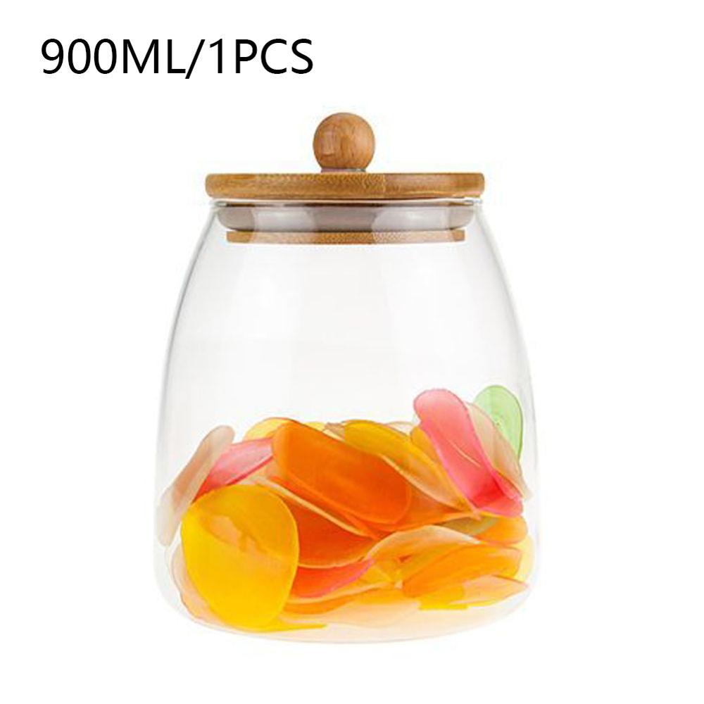 Glass Airtight Containers For Food Kitchen Flour Container Jars With Bamboo Wooden Lids: 1pc 900ml