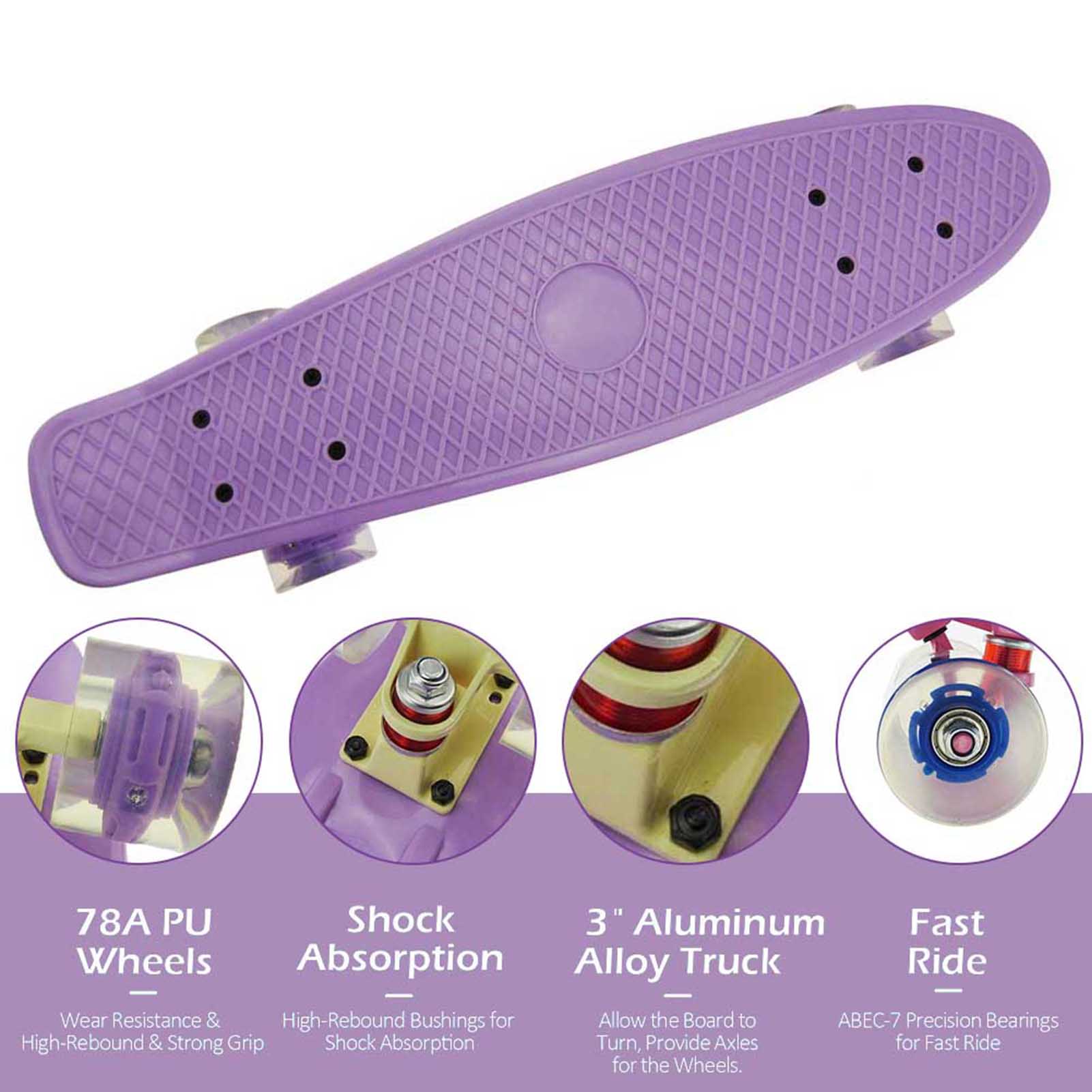 Mini Fish Skateboard Banana Board Long Skate Board for Adult and Children Large Size Including Shoes Pocket