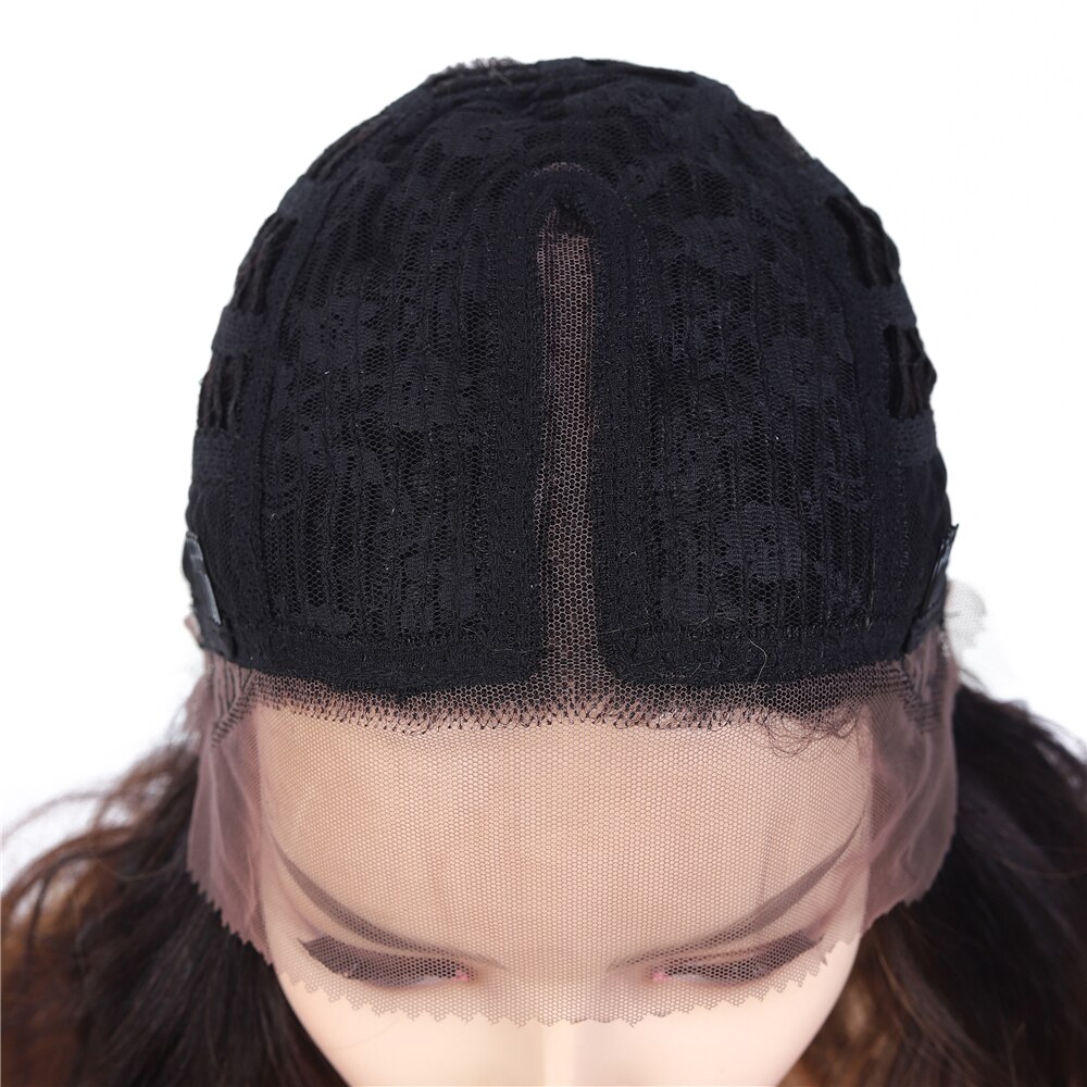 SOKU Ombre Wine Red Color Lace Front Wig 23 Inch Long Wavy Hair Synthetic Wigs With Natural Hairline For Women Trendy Hairstyle