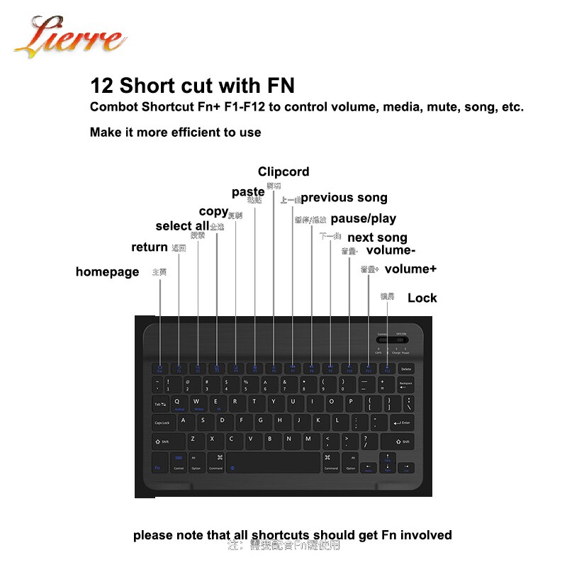 LierreRoom Bluetooth-compatible Keyboard For Apple iPad Xiaomi Samsung Huawei Phone Tablet Wireless Keyboard For Android Windows