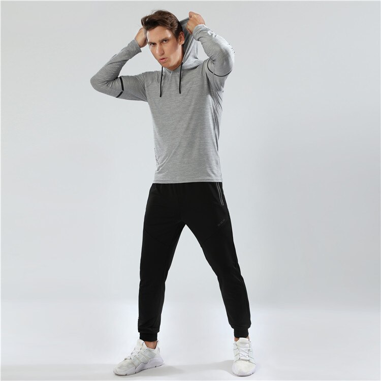 Herbst Winter Lauf Hemden Männer Sport Langarm Hoodies Sweatshirt Hoodies schlank passen Männlichen Fitnessstudio Ausbildung zur Seite fahren T-Shirt
