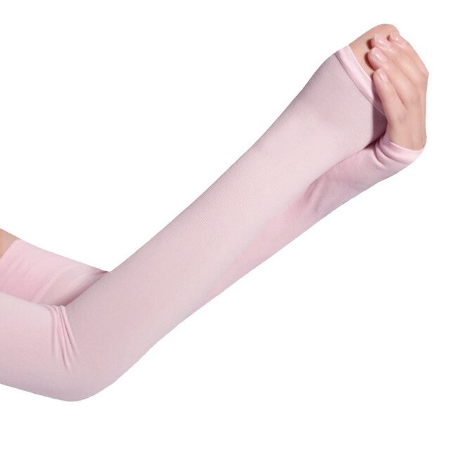Guantes largos protección de mano Solar UV funda protectora de brazo mangas de seda hielo Protector solar mangas exteriores brazo calentador media mangas para dedos: Pink