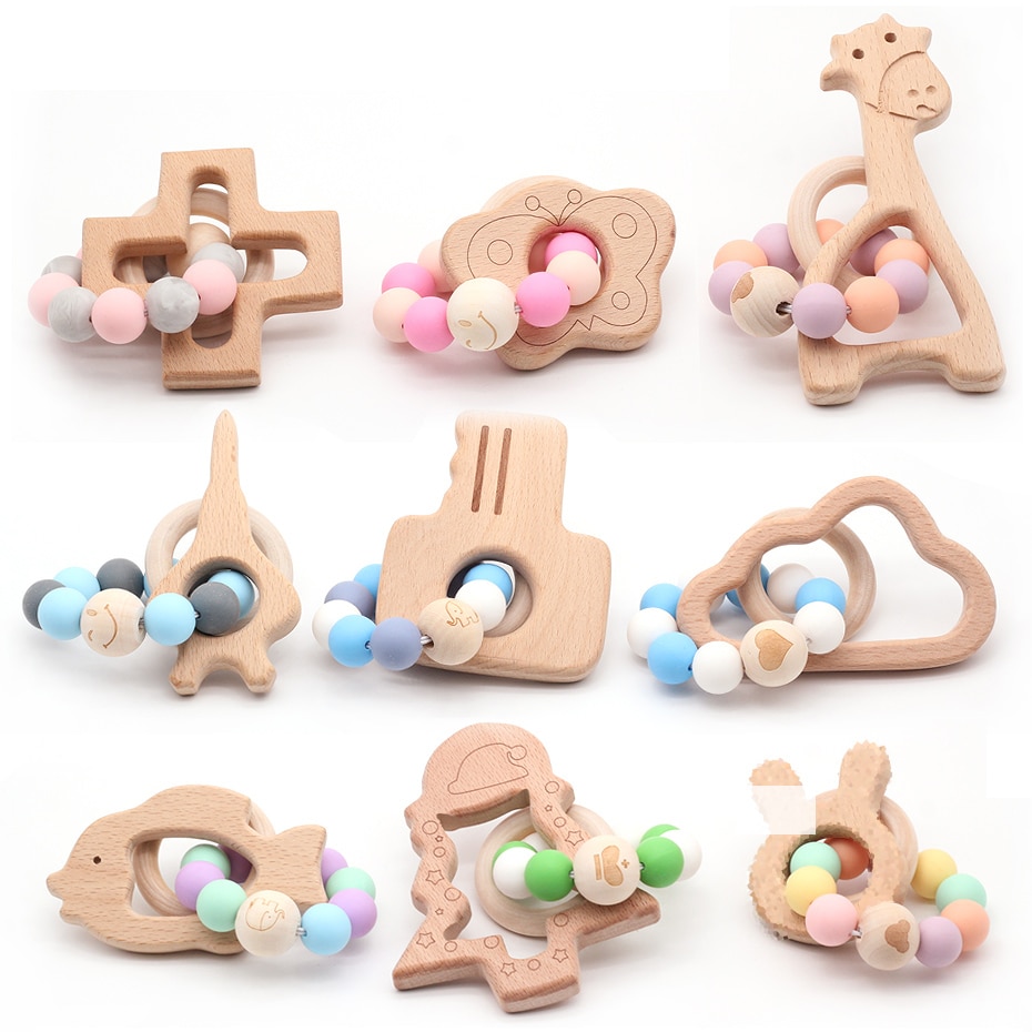 bambino di Cura Braccialetto di Legno Massaggiagengive Perline in silicone Dentizione Braccialetti di Cura di Legno di Legno Sconcerta Passeggino Giocattoli Del bambino Teether Giocattoli Regalo