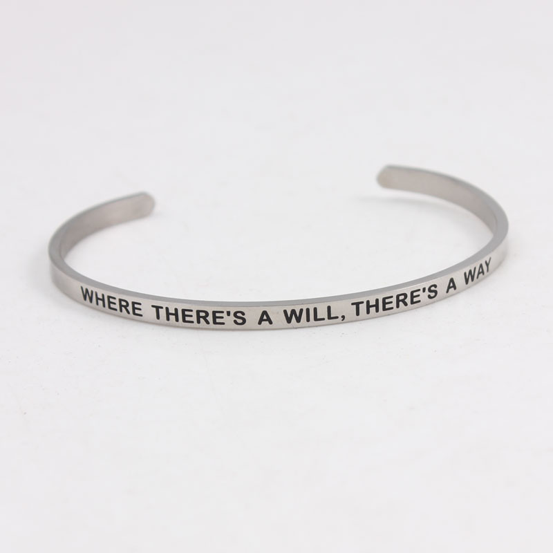 Neuheiten BROTHER Edelstahl Inspirational Positive Zitieren Manschette Mantra Armbänder & Armreifen Für Frauen Beste: WHERE THERES A WILL