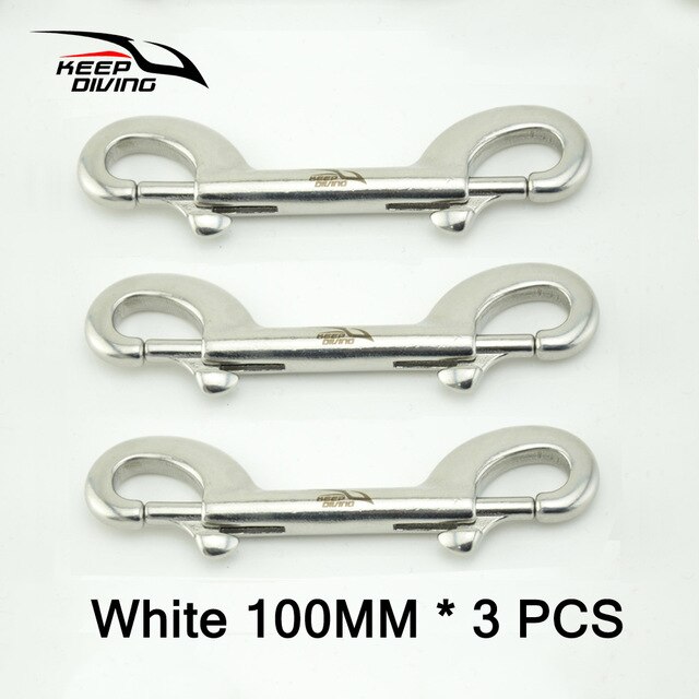 KEEP DIVING 3 PCS 316 Stainless Steel Scuba Diving Double Ended Hook Accessory For Equipment BCD Chioce Snap Bolt kit Quick Draw: White 100mm 3pc