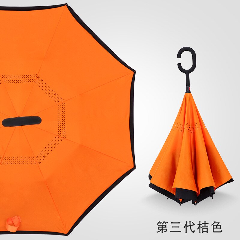 Paraguas de golf para mujer, sombrilla invertida de doble capa, plegable, con vástago largo, a prueba de viento, con gancho en C,: 24