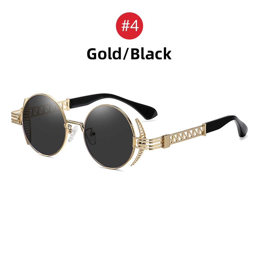 VIVIBEE Ronde Steampunk Zonnebril Voor Mannen 2025 Retro Vrouwen Metalen Accessoires Gothic UV400 Zonnebril Spiegel Punk Bril: Blauw