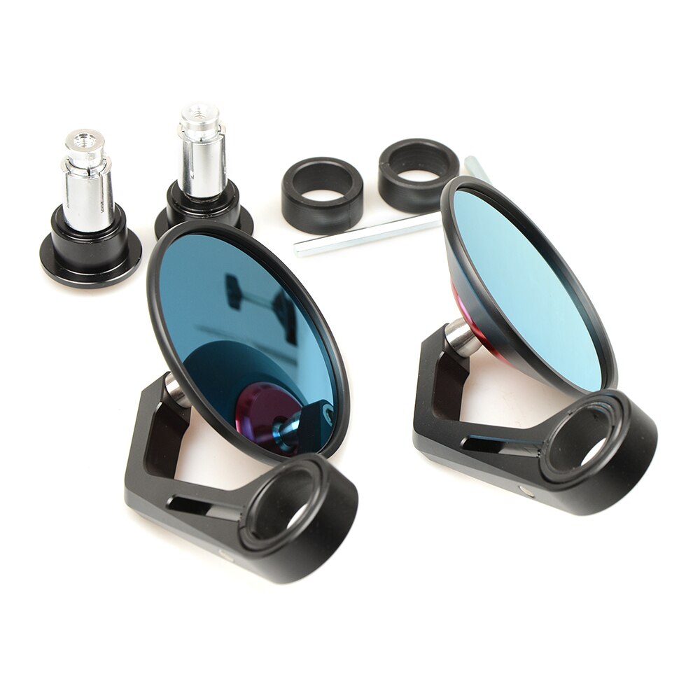 Universal Motorrad CNC Aluminium Blau Glas Rückansicht Seiten Runde Spiegel Griff Bar End Spiegel Racing adapter Für Street Bike