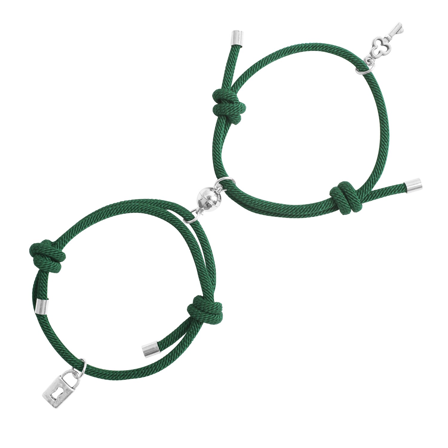2 pçs par pulseiras para mulheres masculino charme bloqueio chave amizade corda trançado distância pulseira magnética amante corda jóias: Green Green
