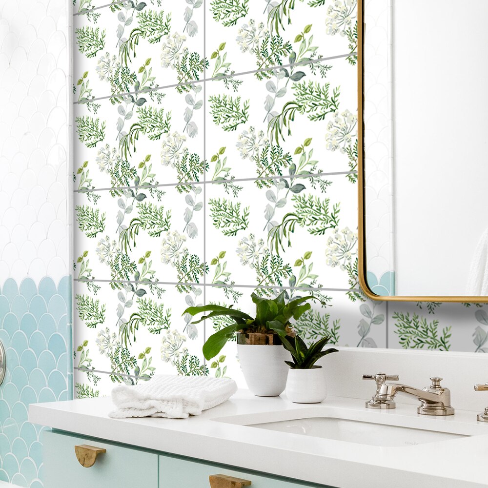 Funlife [r] nouvelle maison serie [tm] 30 x 60cm grønne blader bregne vanntett pvc fliser klistremerke til gulv kjøkken dårlig dekor