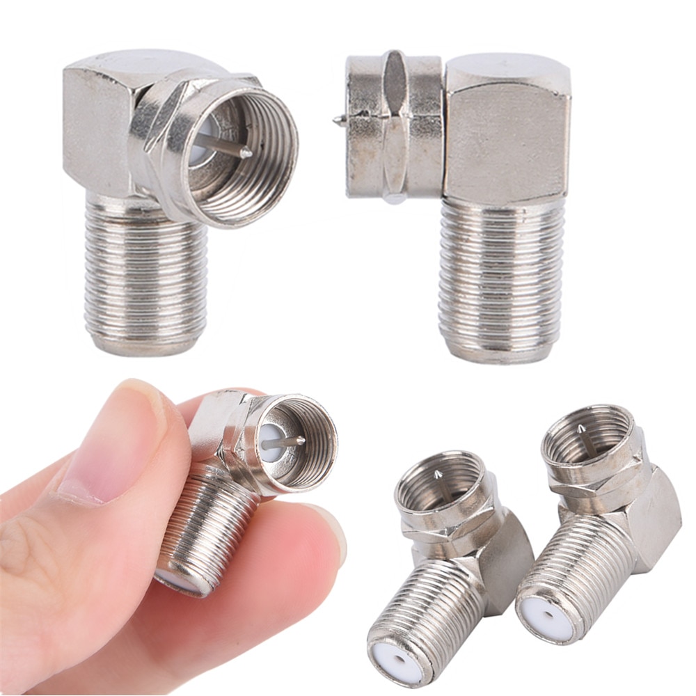 2 uds. Conector de clavija de antena aérea de TV de 90 grados adaptador de ángulo recto enchufe al Cable coaxial Cable tipo F macho a hembra