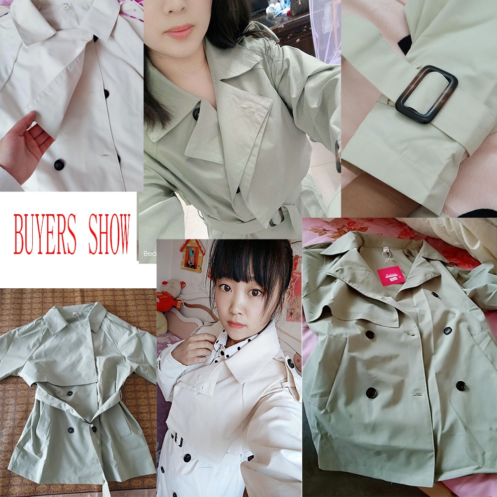 Kvinnor kort trench vår vindjacka casual lösa safari kläder stativ krage dragsko kvinnlig trench coat