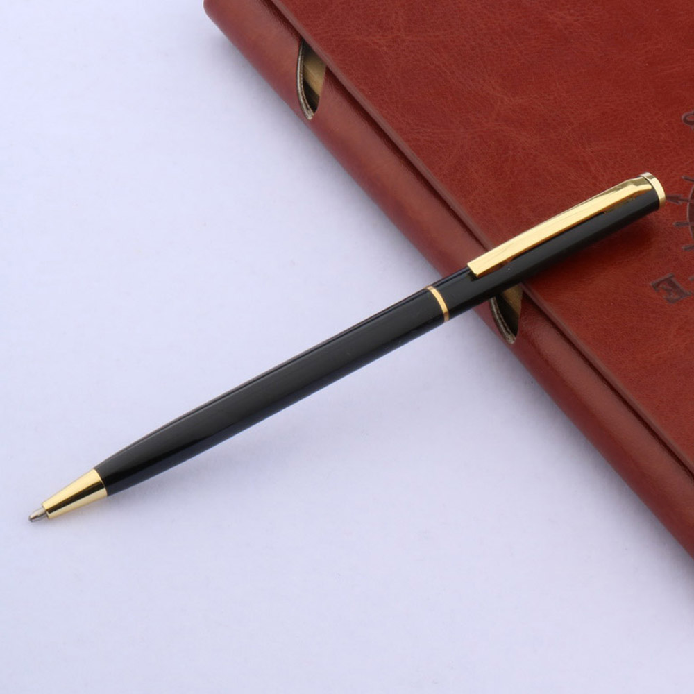 1pc Stainless steel student pen office piece classical Ballpoint Pen: black golden