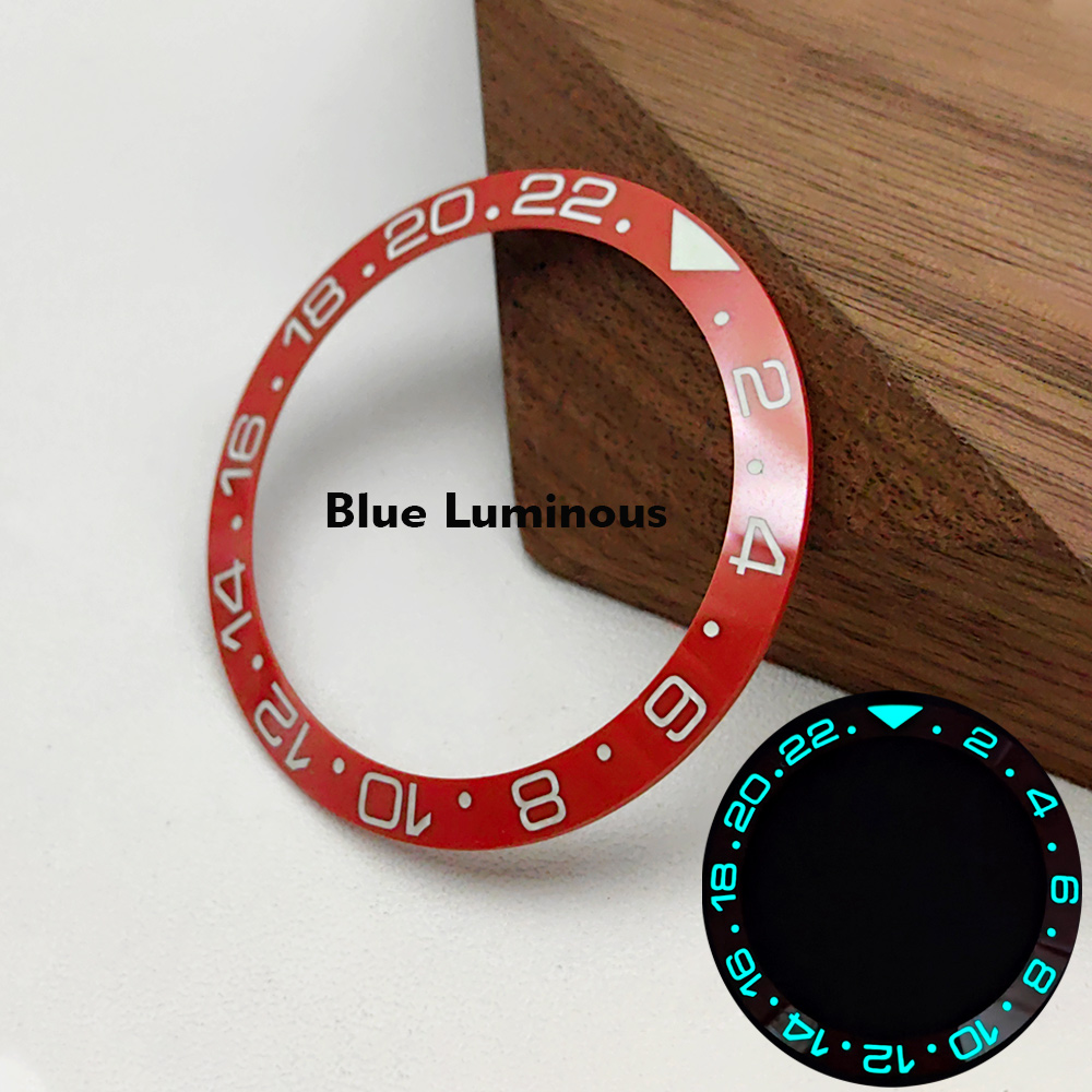 Inserto de bisel de reloj GMT luminoso azul de 38mm apto para SKX007 SRPD GMT caja de reloj NH35 piezas de anillo de inserción de bisel de cerámica: Blanco
