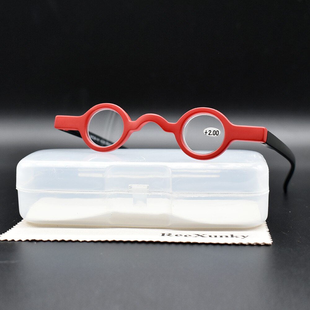 Reexunky mini runde læsebriller mænd kvinder sort rød  tr90 brillestel retro briller fokus lup lunette 1.5 2.0 2.5