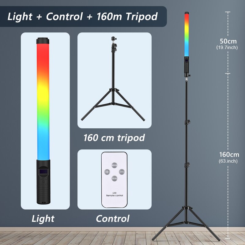 RGB Light Stick Wand With Remote Control Tripod Handheld LED Colorful Lamp With Built-in Rechargable Battery Photography Selfie: light 160cm tripod