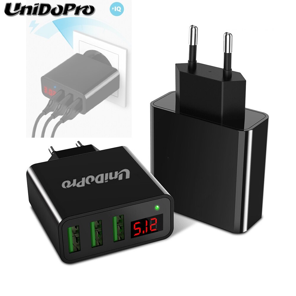 Unidopro 3- -poorts usb eu-stekker ac-wandlader voor samsung galaxy tab j, j max, tab a nook 2.4a reislader met led-scherm