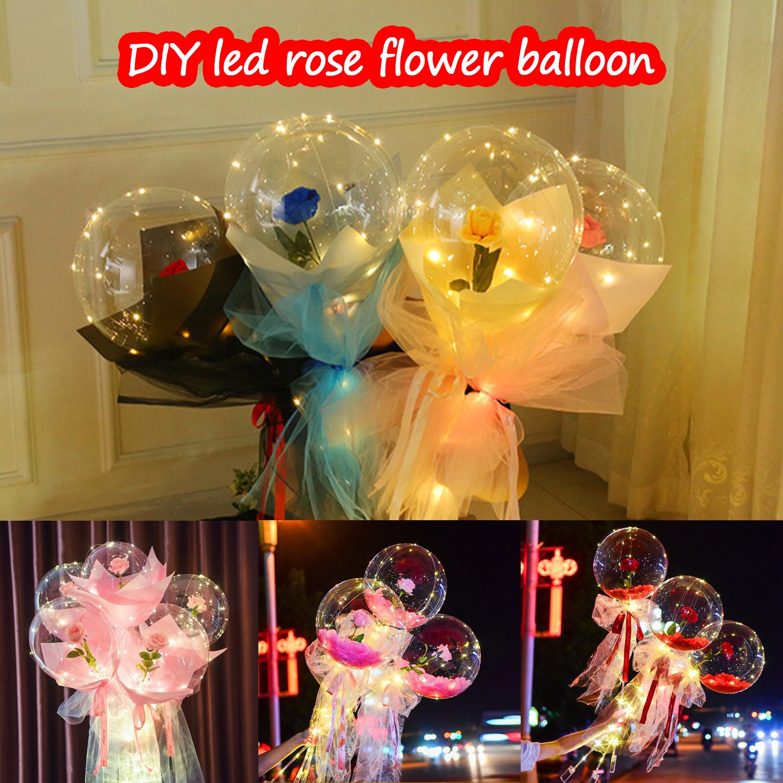 LED Leucht Ballon Rose Strauß transparent Ball Rose Valentinstag Geburtstag Party Hochzeit Dekoration Luftballons #35