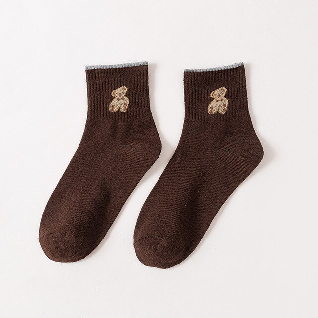 Effen Kleur Sokken Mid Tube Gebreide Japanse Koreaanse Losse Lange Kousen Meisje Ins Retro Zachte Mode Trend Lente Herfst Sokken: brown-bear