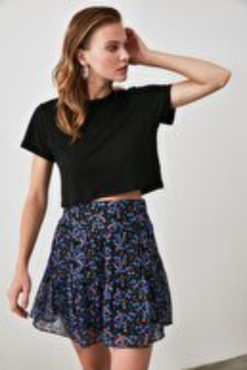 Black Floral Print Skirt