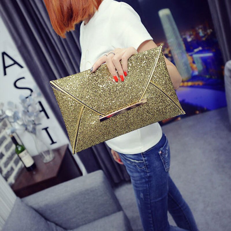 Eenvoudige Mode Vrouwen Envelop Clutch Bag Effen Kleur Lederen Glitter Purse Party Delicate Handtas Dames Bruiloft Zakken B